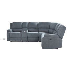 Beliani Electric Recliner Corner Sofa 5 Seater Rokke Fabric Grey With Usb Port Left Hand - thumbnail 7