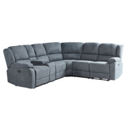 Beliani Electric Recliner Corner Sofa 5 Seater Rokke Fabric Grey With Usb Port Left Hand - thumbnail 6