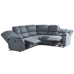 Beliani Electric Recliner Corner Sofa 5 Seater Rokke Fabric Grey With Usb Port Left Hand - thumbnail 1