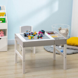 Homcom Kids Table And Chair Set 2 In 1 Activity Play Table For Bricks W/storage - thumbnail 7