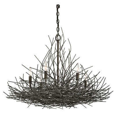 Elegant 6 Bulb Chandelier Pendant Light In Olde Bronze Finish With Led E14 Bulbs