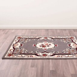 Traditional Grey Bordered Floral Rug For Dining Room-100Cm X 150Cm - thumbnail 2