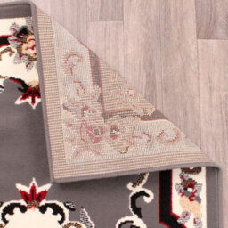Traditional Grey Bordered Floral Rug For Dining Room-100Cm X 150Cm - thumbnail 6