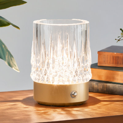 Lighting Supermarket Glass Tumbler Style Rechargeable Usb Gold Table Lamp - 3 Brightness Settings - image 1
