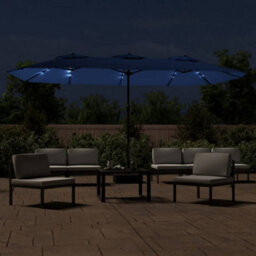 Berkfield Double-Head Garden Parasol With Leds Azure Blue 449X245 Cm - thumbnail 3