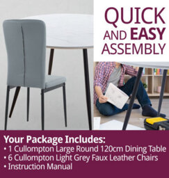 Hallowood Furniture Cullompton Large Round Dining Table 120Cm With 6 Light Grey Faux Leather Chairs - thumbnail 7