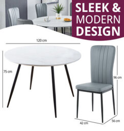 Hallowood Furniture Cullompton Large Round Dining Table 120Cm With 6 Light Grey Faux Leather Chairs - thumbnail 3