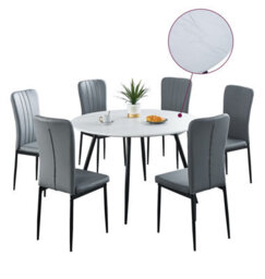 Hallowood Furniture Cullompton Large Round Dining Table 120Cm With 6 Light Grey Faux Leather Chairs - thumbnail 8