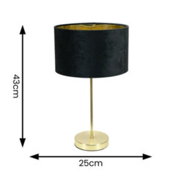Valuelights Charles Gold Table Lamp With Metallic & Black Velvet Shade And Bulb - thumbnail 8