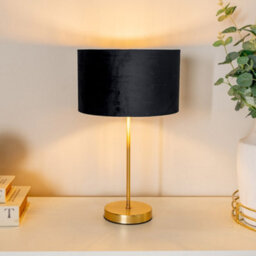 Valuelights Charles Gold Table Lamp With Metallic & Black Velvet Shade And Bulb
