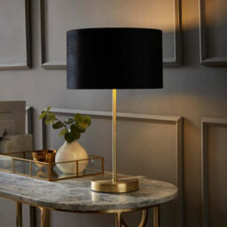Valuelights Charles Gold Table Lamp With Metallic & Black Velvet Shade And Bulb - thumbnail 2