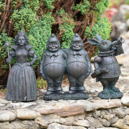 Alice In Wonderland Statues Set 3 Resin Garden Ornament Queen Of Hearts Rabbit Ro-148/149/150 - thumbnail 1