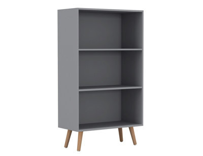 Urbn-Living Urbnliving 110Cm Height 3 Tier Grey Bookcase Storage Cabinet Scandinavian Style Beech Legs Dining Room Display Unit - image 1