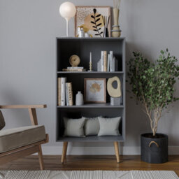 Urbn-Living Urbnliving 110Cm Height 3 Tier Grey Bookcase Storage Cabinet Scandinavian Style Beech Legs Dining Room Display Unit - thumbnail 2