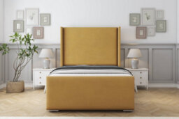 "Sloomy Devonshire Mustard Plush Bed Frame With Mattress With 50""  Upholstered Wingback Headboard 5' King" - thumbnail 1