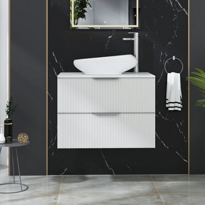 Royal Bathrooms Evora 700mm Matt White Fluted Wall Hung Countertop Vanity Unit 2 Drawer With Nova Basin - image 1