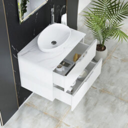 Royal Bathrooms Evora 700mm Matt White Fluted Wall Hung Countertop Vanity Unit 2 Drawer With Nova Basin - thumbnail 3