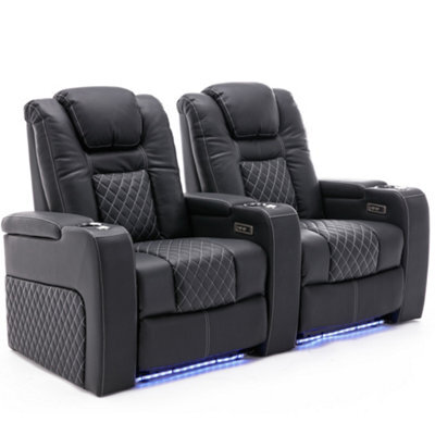 More4Homes Broadway 2 Seater Electric Recliner Cinema Sofa Usb Charging Led Base (Black W White Stitching) - image 1