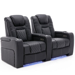 More4Homes Broadway 2 Seater Electric Recliner Cinema Sofa Usb Charging Led Base (Black W White Stitching) - thumbnail 1