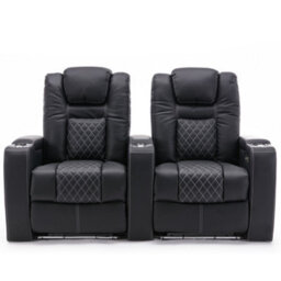 More4Homes Broadway 2 Seater Electric Recliner Cinema Sofa Usb Charging Led Base (Black W White Stitching) - thumbnail 2