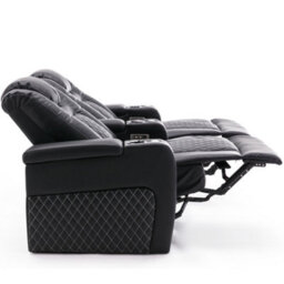 More4Homes Broadway 2 Seater Electric Recliner Cinema Sofa Usb Charging Led Base (Black W White Stitching) - thumbnail 4