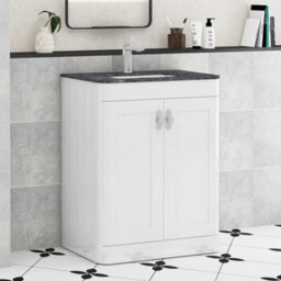Royal Bathrooms Henley 600mm Gloss White Floor Standing Vanity Unit 2 Door With Undrilled Black Star Top & Chrome Knob - thumbnail 1