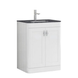 Royal Bathrooms Henley 600mm Gloss White Floor Standing Vanity Unit 2 Door With Undrilled Black Star Top & Chrome Knob - thumbnail 5