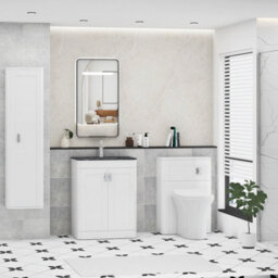 Royal Bathrooms Henley 600mm Gloss White Floor Standing Vanity Unit 2 Door With Undrilled Black Star Top & Chrome Knob - thumbnail 3