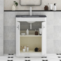 Royal Bathrooms Henley 600mm Gloss White Floor Standing Vanity Unit 2 Door With Undrilled Black Star Top & Chrome Knob - thumbnail 4