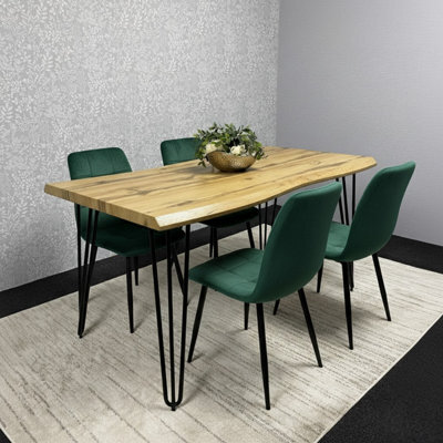 Kosy Koala Modern Dining Table Set With 4 Green Velvet Chairs Kitchen Dining Room Furniture - image 1