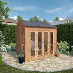 Waltons 8 X 8 Wooden Summerhouse Bifold Double Doors Reverse Apex Tongue And Groove Garden Room - thumbnail 1