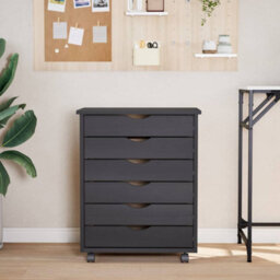 Walplus Rolling Cabinet With Drawers Moss Grey Solid Wood Pine - thumbnail 3
