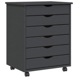 Walplus Rolling Cabinet With Drawers Moss Grey Solid Wood Pine - thumbnail 2