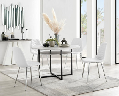 Furniturebox Uk Adley Grey Concrete Effect Storage Dining Table & 4 White Corona Silver Chairs - image 1