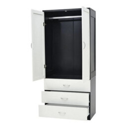 Black&white Wood Wardrobe 2 Door 3 Drawer Bedroom Furniture Clothing Storage With Single Rod - thumbnail 5