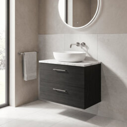 Balterley Bramshall 800mm Wall Hung 2 Drawer Vanity Unit & Laminate Worktop For Modern Bathroom Storage - Charcoal Black - thumbnail 4