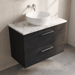 Balterley Bramshall 800mm Wall Hung 2 Drawer Vanity Unit & Laminate Worktop For Modern Bathroom Storage - Charcoal Black - thumbnail 3
