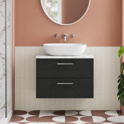Balterley Bramshall 800mm Wall Hung 2 Drawer Vanity Unit & Laminate Worktop For Modern Bathroom Storage - Charcoal Black - thumbnail 2