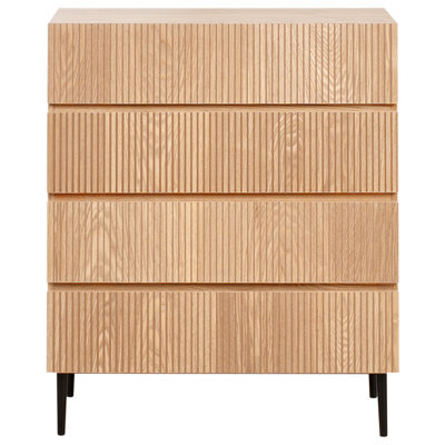 Wyld And Coco Luxecasa 4 Drawer Chest Natural Ash Ribbed Front Modern Storage W80 X D40 X H95Cm - image 1
