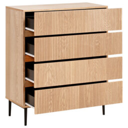 Wyld And Coco Luxecasa 4 Drawer Chest Natural Ash Ribbed Front Modern Storage W80 X D40 X H95Cm - thumbnail 5