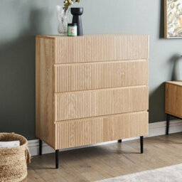 Wyld And Coco Luxecasa 4 Drawer Chest Natural Ash Ribbed Front Modern Storage W80 X D40 X H95Cm - thumbnail 2