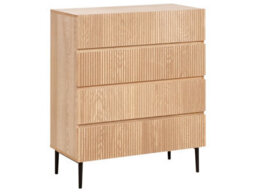 Wyld And Coco Luxecasa 4 Drawer Chest Natural Ash Ribbed Front Modern Storage W80 X D40 X H95Cm - thumbnail 3