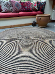Second Nature Online Chakkar Dark Stripe Round Jute Beige Black Rug / 120 Cm Diameter - thumbnail 7