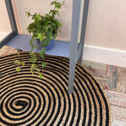 Second Nature Online Chakkar Dark Stripe Round Jute Beige Black Rug / 120 Cm Diameter - thumbnail 9