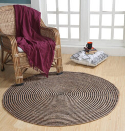 Second Nature Online Chakkar Dark Stripe Round Jute Beige Black Rug / 120 Cm Diameter - thumbnail 1