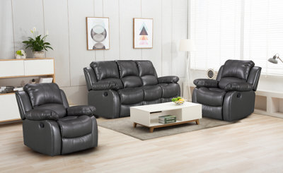 Grey Faux Leather  3 + 1 + 1 Seater Manual Recliner Sofa And Armchair Set For Living Room Valencia - image 1