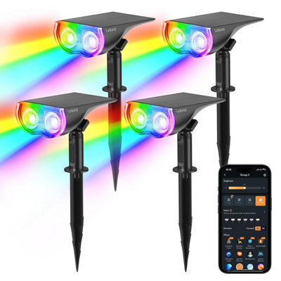 Linkind Smart Outdoor Solar Lights, Rgbtw Colour Changing Waterproof Spotlight With App, Garden & Pathway Stake 4-Pack