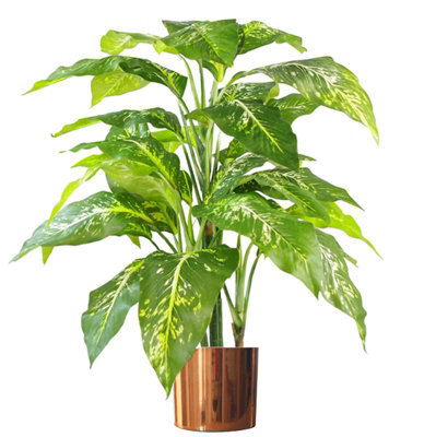 Leaf Artificial Tree Plant Fox Aglaonema Plant Copper Metal Planter - image 1