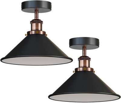 Flush Mounted Ceiling Lights 2 Pack Indoor Lights Wiith Metal E27 Base And Black Cone Shade - image 1