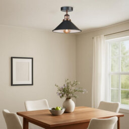 Flush Mounted Ceiling Lights 2 Pack Indoor Lights Wiith Metal E27 Base And Black Cone Shade - thumbnail 2